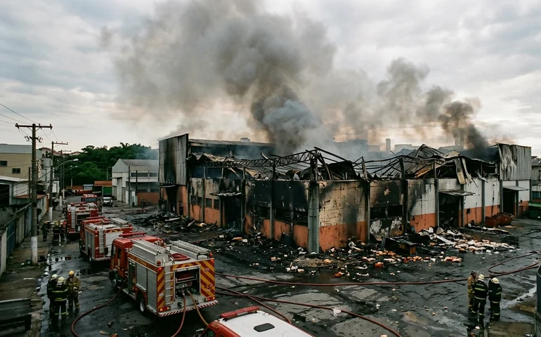Incêndio de grandes proporções destrói fábrica de velas em Mauá